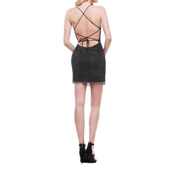 NEW COLORS DRESS lace up back mesh cocktail dress in black - Picture 2 of 3